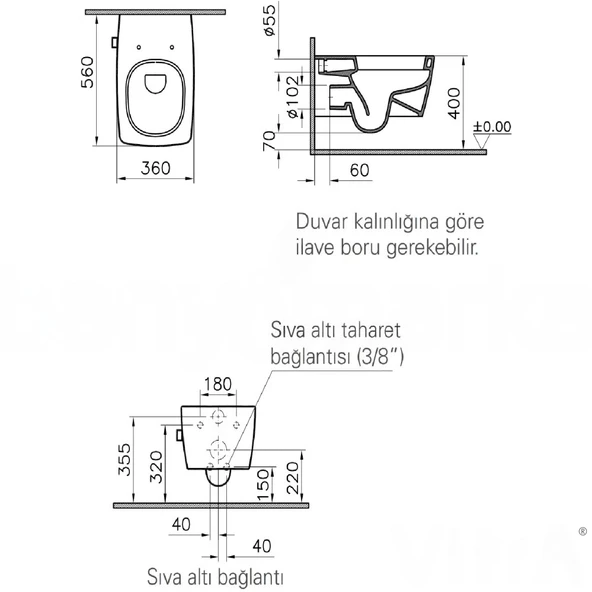 VitrA Asma Klozet Metropole, 56 cm, 5676B003-0559 - 2