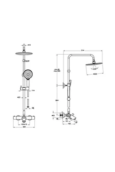 Artema Aquaheat Joy 220B Termostatik Banyo Bataryası - Duş Kolonu Sistemi A47208 - Resim 3