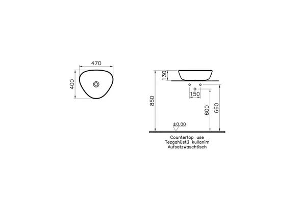 Vitra Plural Üçgen Alçak Çanak Lavabo, 47 cm, 7812B403-0016 - 4