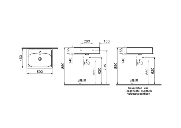 7241B476-0001 Vitra Equal Lavabo, 60 cm, Mat Taş Gri - 2
