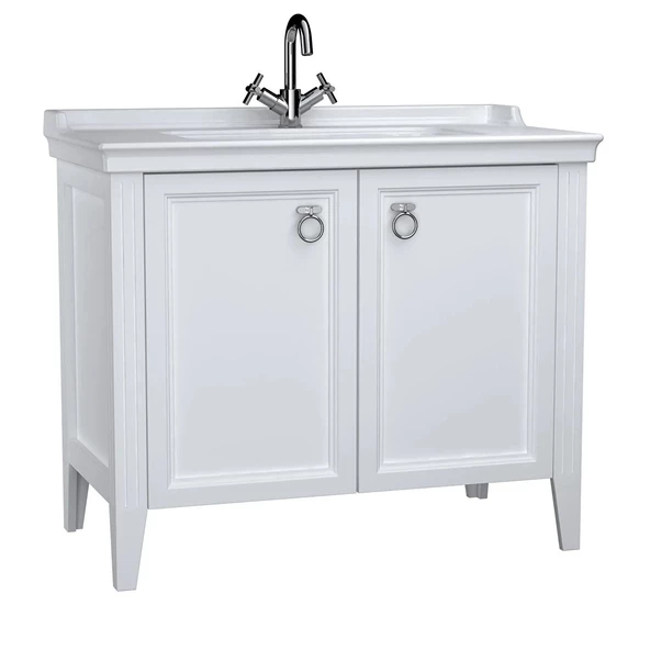 62156 Vitra Valarte Kapaklı Etajerli Lavabo Dolabı, 100 cm, Mat Beyaz (Lavabo Dahil-Krom Kulplu)