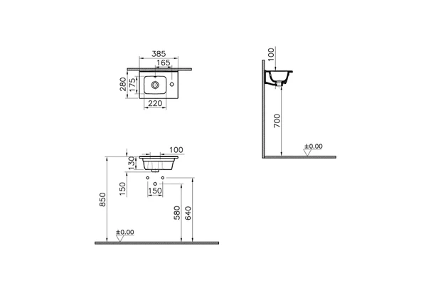 7460L003-0029 Vitra Mia Etajerli Lavabo, Sağdan Armatür Delikli, 40 cm - 2