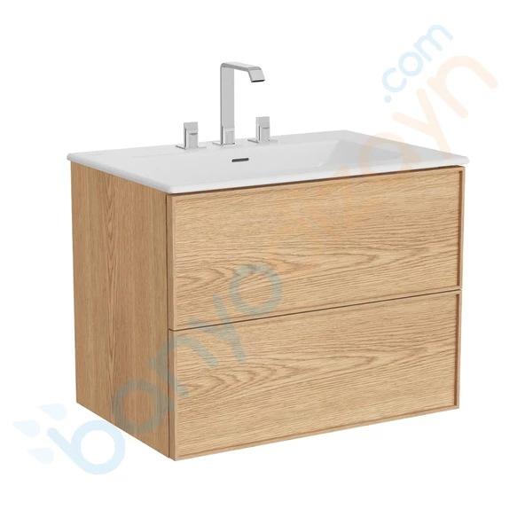 67452 Vitra Metropole Edge Lavabo Dolabı, Çift Çekmeceli, Etajerli 3 Armatür Delikli Lavabolu, 80 cm, Açık Meşe ürün görseli