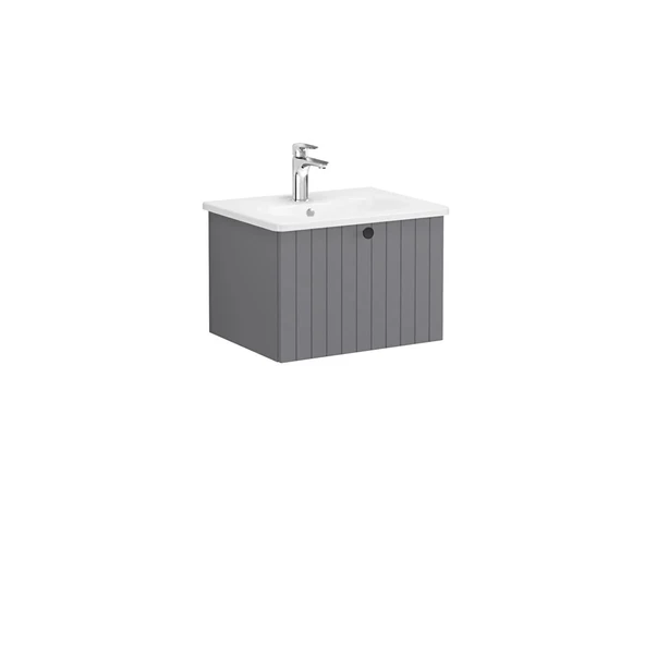 69354 Vitra Root Groove Tek Çekmeceli Lavabo Dolabı, 60 cm, Mat Gri (Yuvarlak Lavabo Dahil)