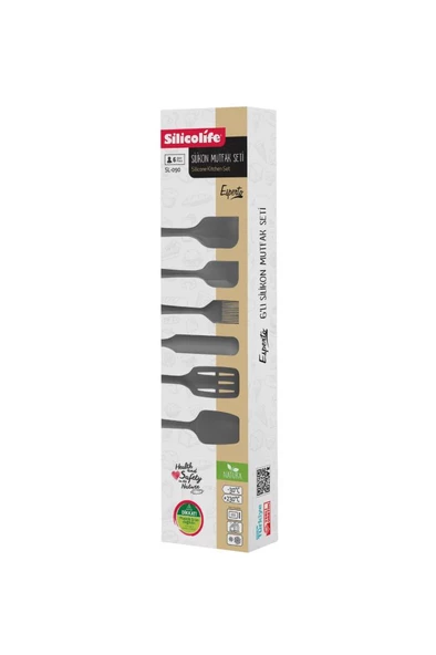 Silikon Mutfak Seti 6’lı, Isıya Dayanıklı Yanmaz Yapışmaz Silikon Spatula Seti 6 Parça Gri - 6