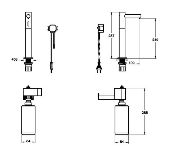 A4476036WTC Vitra Origin Yüksek Fotoselli Sıvı Sabunluk (Elektrikli-Uzun), Mat Siyah - Resim 2