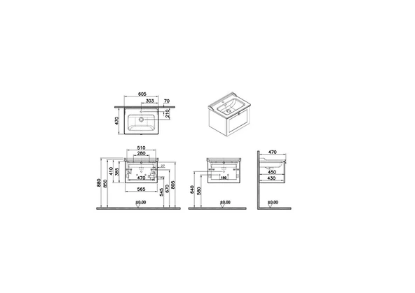 68785 Vitra Root Classic Tek Çekmeceli Lavabo Dolabı, 60 cm, Mat Beyaz (Klasik Lavabo Dahil) - Resim 2