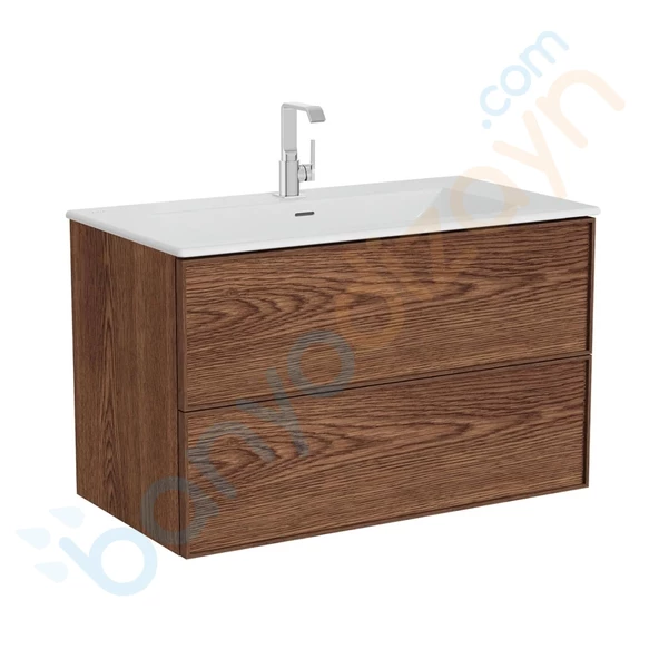 67156 Vitra Metropole Edge Lavabo Dolabı, Çift Çekmeceli, Etajerli Lavabolu, 100 cm, Ceviz
