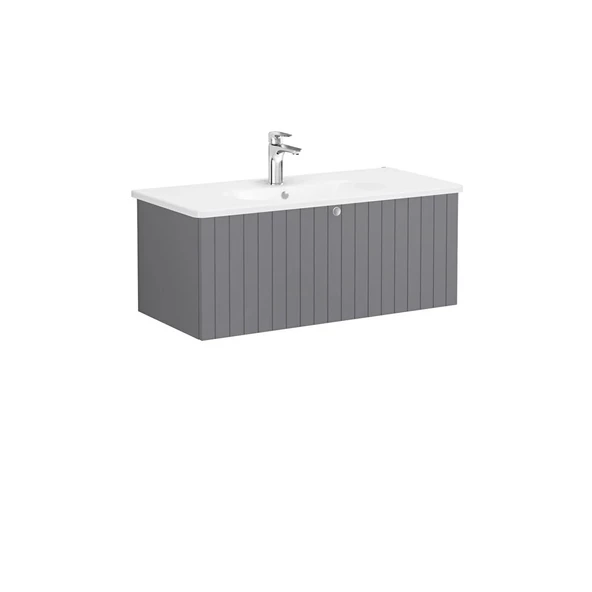 69396 Vitra Root Groove Tek Çekmeceli Lavabo Dolabı, 100 cm, Mat Gri (Yuvarlak Lavabo Dahil)