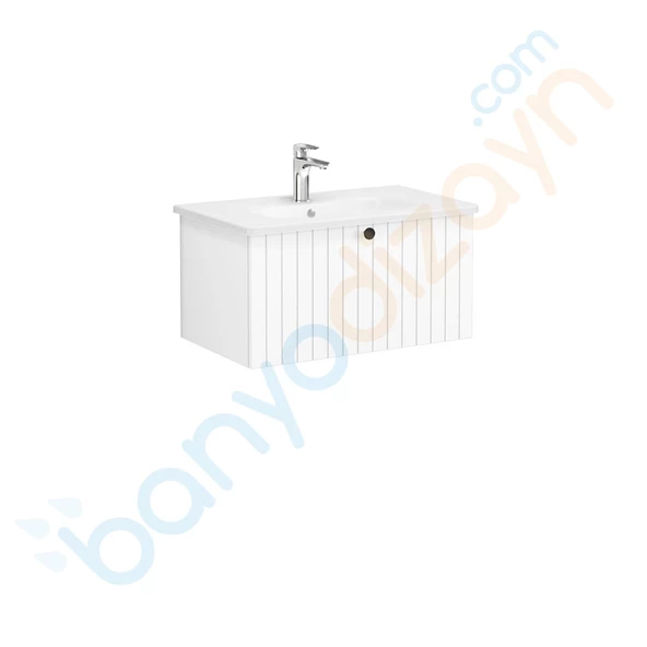 69373 Vitra Root Groove Tek Çekmeceli Lavabo Dolabı, 80 cm, Mat Beyaz (Yuvarlak Lavabo Dahil) ürün görseli 1