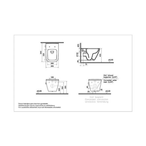 7082B003-7209 Vitra Integra Square Rim-ex Kanalsız Asma Klozet, Gizli Montaj ve Entegre Ara Musluklu - 2