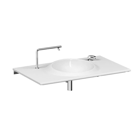 4519B403-1596 Vitra İstanbul Çift Armatür Delikli Etajerli Lavabo, 100 cm, Beyaz, VitraClean