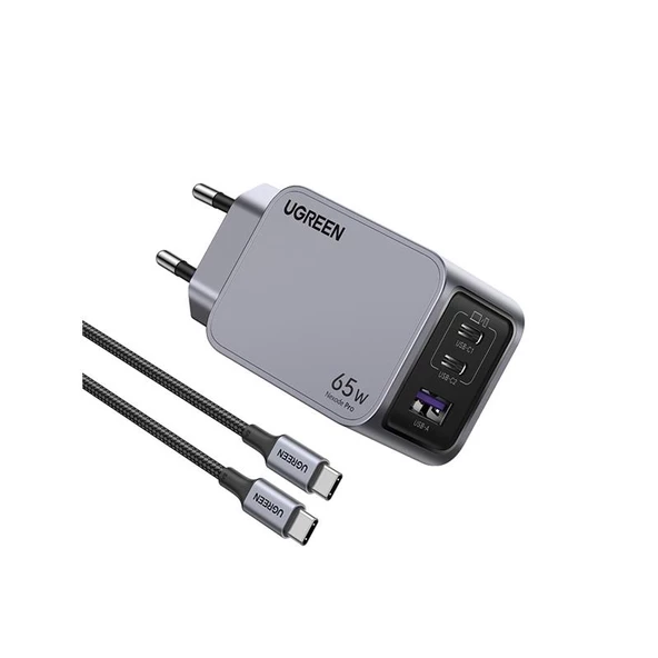 UGREEN NEXODE PRO 65W GAN HIZLI SARJ CIHAZI TYPE-C QC PD 2XUSB-C 1XUSB-A UZAY GRISI 25871 - 2