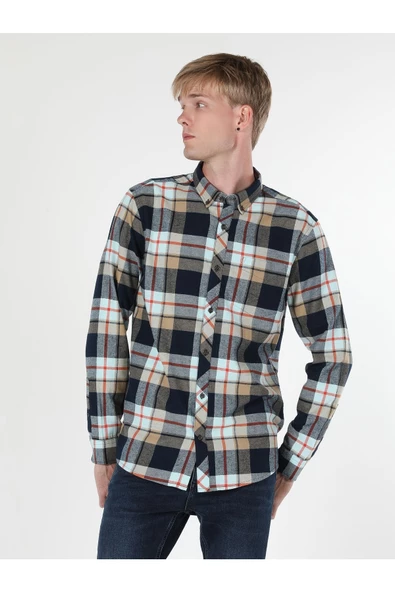 Colins Regular Fit Kareli Lacivert Erkek Uzun Kol Gömlek Cl1060907 - 3