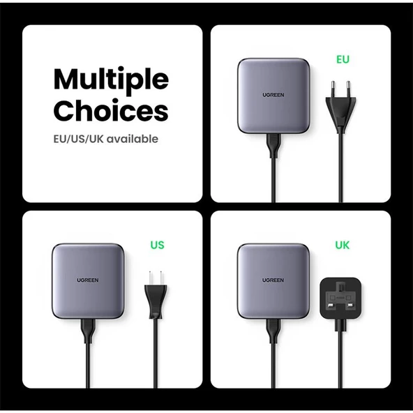 UGREEN NEXODE 100W GAN MASAÜSÜ HIZLI SARJ CIHAZI TYPE-C QC PD 4 PORTLU 3XUSB-C 1XUSB-A GRI 90928 - 3