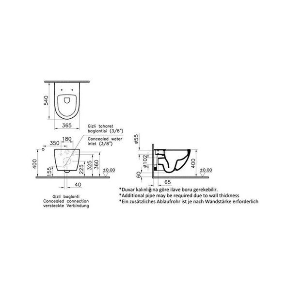 7748B003-0559 Vitra Sento Rim-ex Kanalsız Asma Klozet - 2