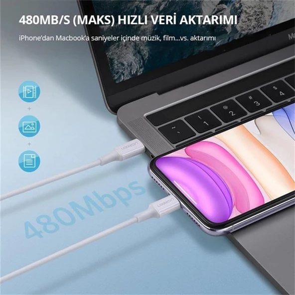 UGREEN TYPE-C TO LIGHTNING 3A PD MFI SERTIFIKALI HIZLI SARJ KABLOSU 1 MT BEYAZ 10493 - 2