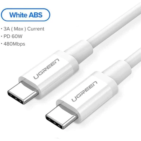 UGREEN USB-C 60W 3A QC PD HIZLI SARJ KABLOSU 1 MT BEYAZ 60518 - 2
