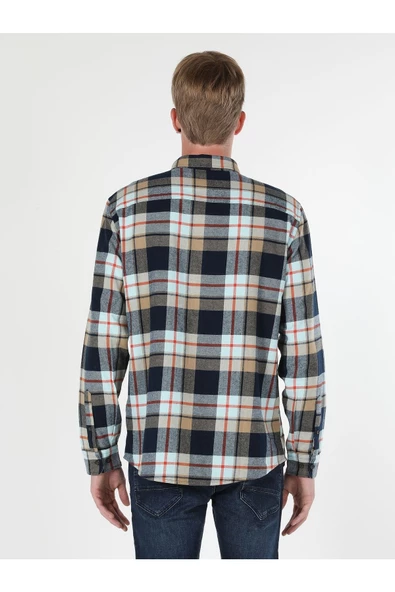Colins Regular Fit Kareli Lacivert Erkek Uzun Kol Gömlek Cl1060907 - 2