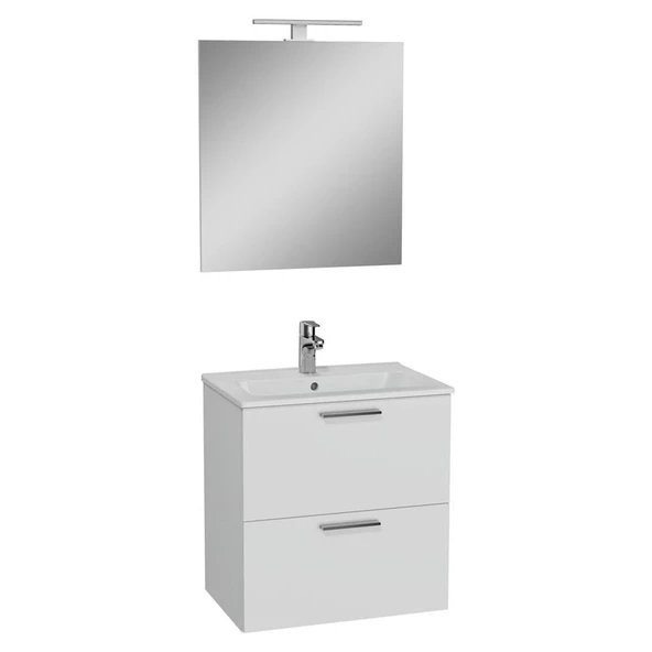 75021 Vitra Mia Demonte Set, 60 cm, Çekmeceli, (Lavabo Dolabı, Aydınlatmalı Ayna), Parlak Beyaz