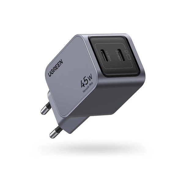 UGREEN NEXODE PRO 45W GAN HIZLI SARJ CIHAZI TYPE-C QC PD 2XUSB-C UZAY GRISI 35008