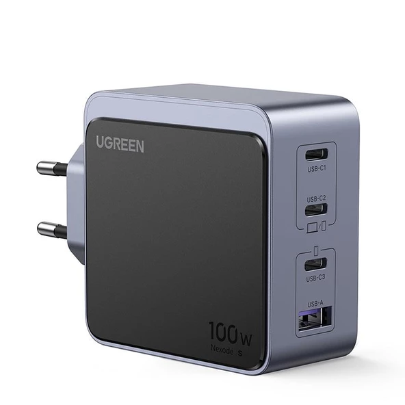 UGREEN NEXODE AIR 100W GAN HIZLI SARJ CIHAZI TYPE-C QC PD 3XUSB-C 1XUSB-A GRI 35043