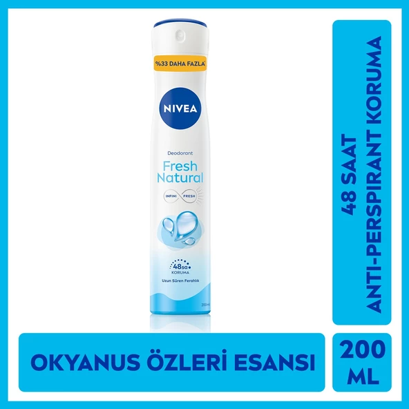 Nivea Kadın Sprey Deodorant Fresh Natural Ter ve Ter Kokusuna Karşı 48 Saat Deodorant Koruması 200 ml