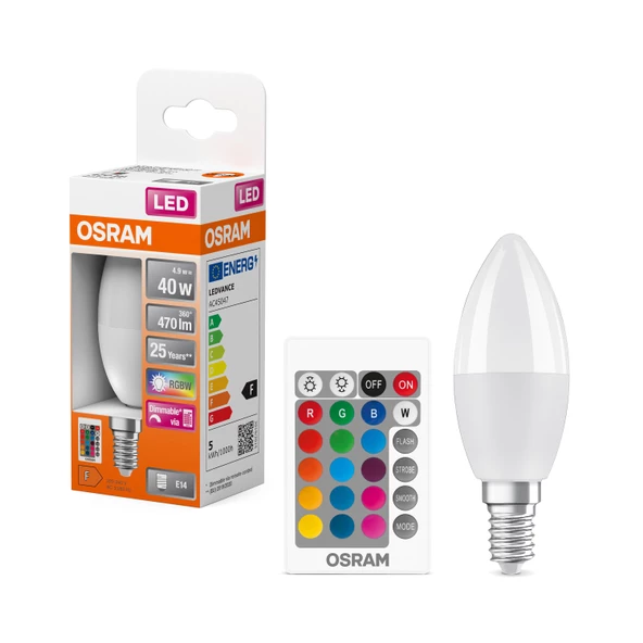 Osram Led 4.9W RGBW 470lm E14 Duy 15 Farklı Renk ve Sarı Işık Kumandalı Ampul - 5