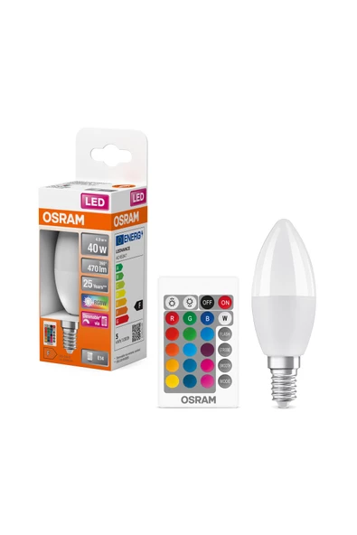 Osram Led 4.9W RGBW 470lm E14 Duy 15 Farklı Renk ve Sarı Işık Kumandalı Ampul