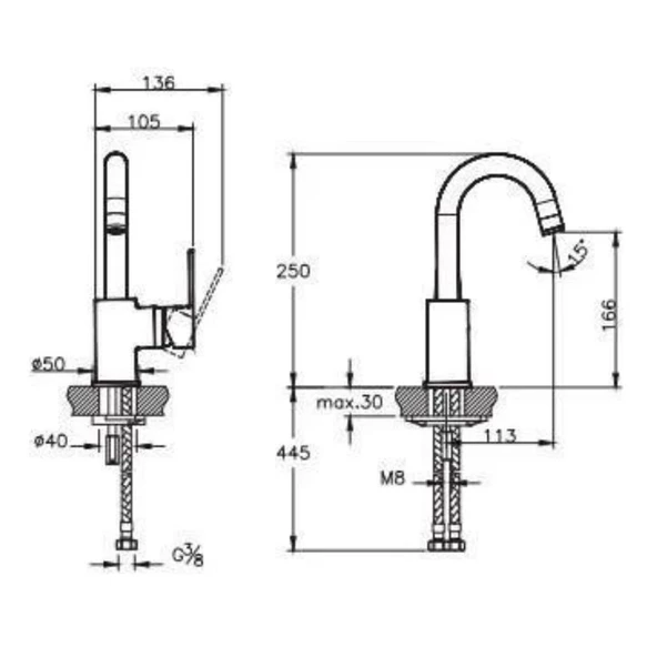 A42877 Artema Nora S Lavabo Bataryası Döner Borulu, Yüksek - 2