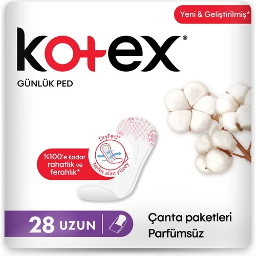 Kotex Günlük Ped Uzun Çanta Paketleri Parfümsüz 28'Li