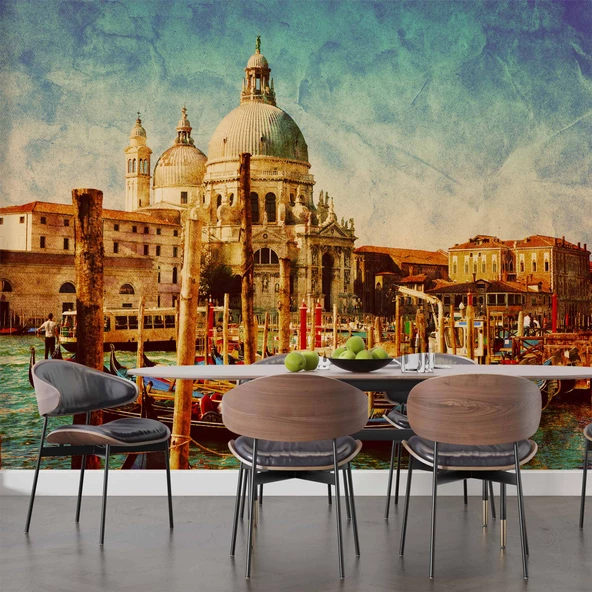 Eskitme Venedik Kilisesi Manzaralı Duvar Kağıdı - Resim 5