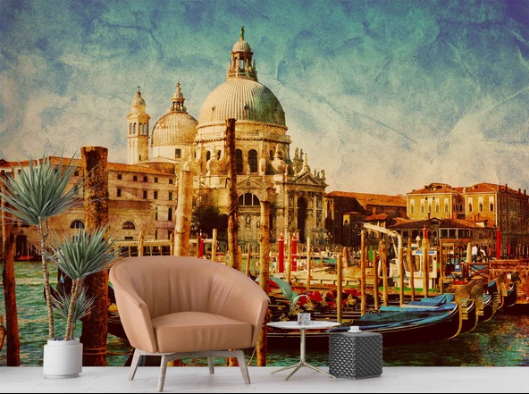 Eskitme Venedik Kilisesi Manzaralı Duvar Kağıdı - Resim 6