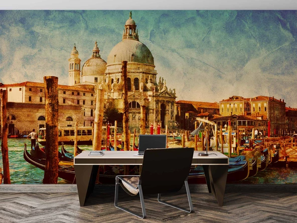 Eskitme Venedik Kilisesi Manzaralı Duvar Kağıdı - Resim 4