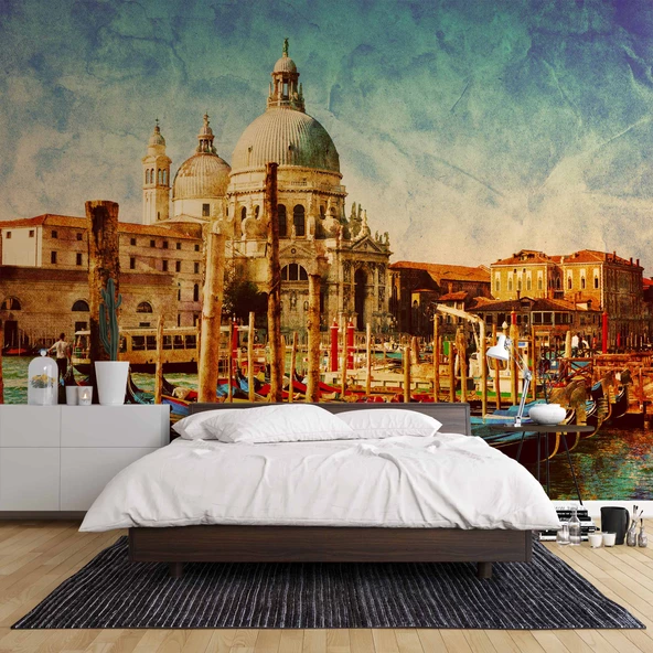 Eskitme Venedik Kilisesi Manzaralı Duvar Kağıdı - Resim 2