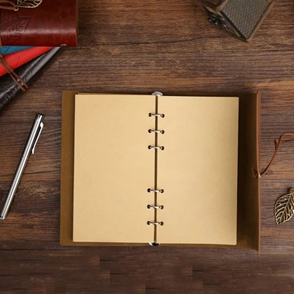 Yaprak Desenli Koyu Kahverengi Deri Defter - 3