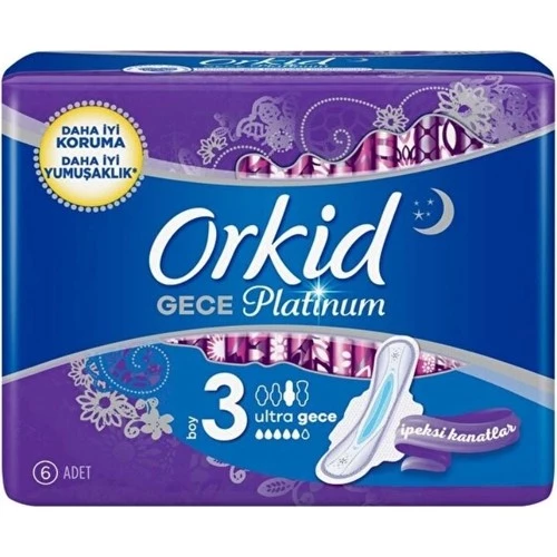 Orkid Platinum Hijyenik Ped Gece Tekli Paket 6 Ped