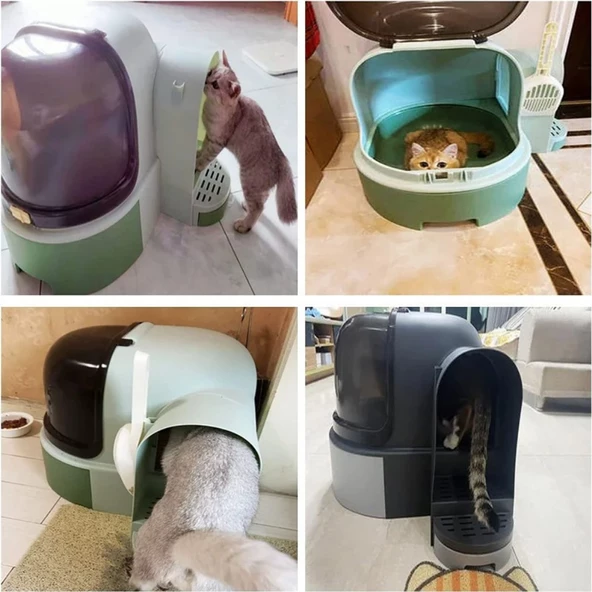 Monozone Star Tüneli Çekmeceli Kedi Tuvaleti Kürek Hediyeli Kedi Kum Kabı Yeşil - 5