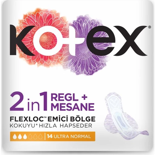 Kotex 2 İn 1 Regl + Mesane Ultra Normal Ped 14'Lü