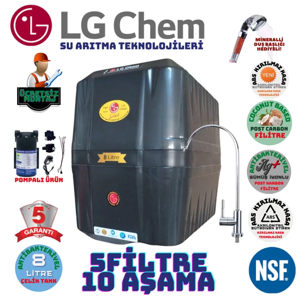 LG Chem COOL SİYAH POMPALI MONTAJ DAHİL 8 LİTRE 5 FİLTRE 10 AŞAMA SU ARITMA CİHAZI ürün görseli
