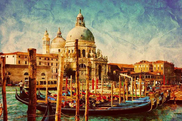 Eskitme Venedik Kilisesi Manzaralı Duvar Kağıdı - Resim 7