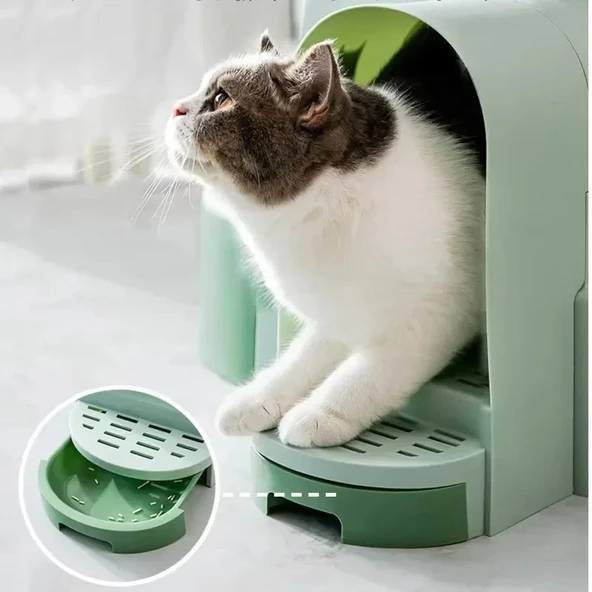 Monozone Star Tüneli Çekmeceli Kedi Tuvaleti Kürek Hediyeli Kedi Kum Kabı Yeşil - 6