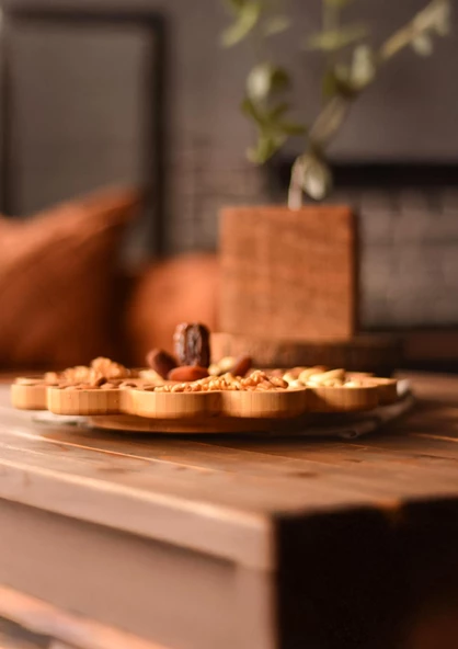 Bambu Döner Stantlı Çok Amaçlı Sunum Tabağı - Şekerlik, Kahvaltılık - 30 CM - Kalp Şekilli - 3