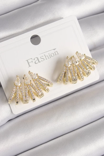 Pirinç Gold Renk Zirkon Taşlı Deniz Kabuğu Model Kadın Küpe - TJ-BKP9798 ürün görseli