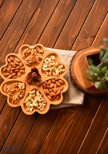 Bambu Döner Stantlı Çok Amaçlı Sunum Tabağı - Şekerlik, Kahvaltılık - 30 CM - Kalp Şekilli - 2