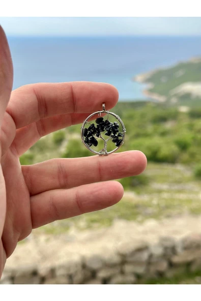 Gökçeada Doğaltaş Hayat Ağacı Obsidyen Taşı Kolye Kararmaz Zincirsiz - 2