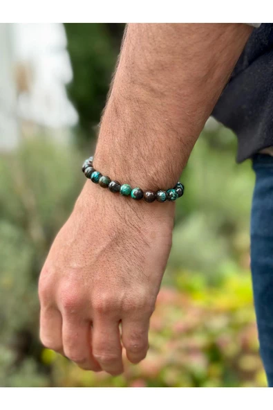 Gökçeada 8mm Doğaltaş Azurit Taşı Kadın - Erkek Bileklik - 2