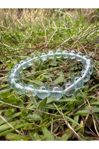 Gökçeada 8 Mm Mavi Topaz Taşı Erkek Kadın Doğal Taş Bileklik Aaa Kalite - 6