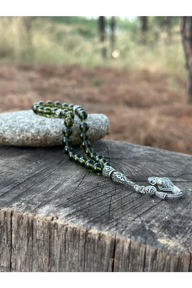 Gökçeada 8 mm Moldavit Taşı Gümüş Malzemeli Tesbih - 4