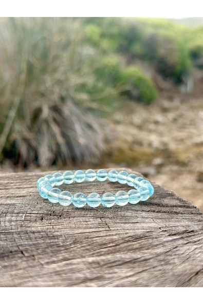 Gökçeada 8 Mm Mavi Topaz Taşı Erkek Kadın Doğal Taş Bileklik Aaa Kalite - 3